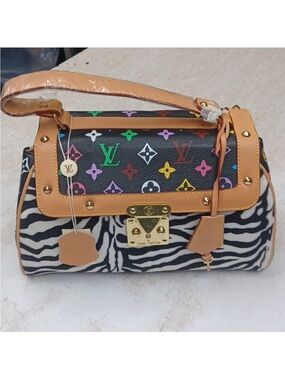 Louis Vuitton Black Multicolor Monogram & Zebra Shoulder Bag - Tan Trim